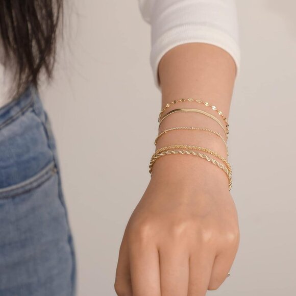 🆕 Women Gold Trendy Dainty Cross Bracelet 14k Beaded Herringbone Chain Jewelry - Picture 2 of 9